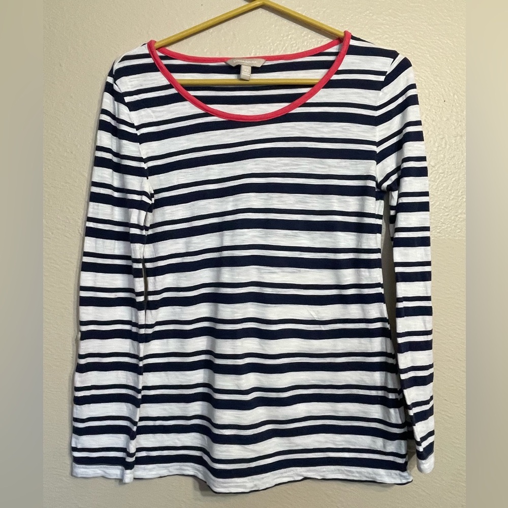 Banana Republic Blue and White Fitted Long Sleeve Tee
